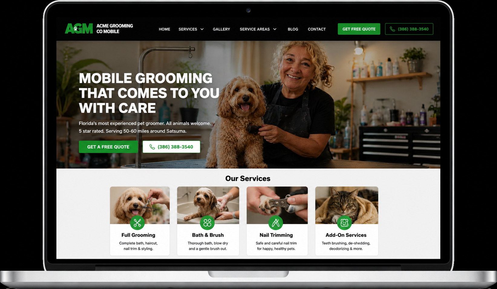 Acme Grooming Co Mobile website